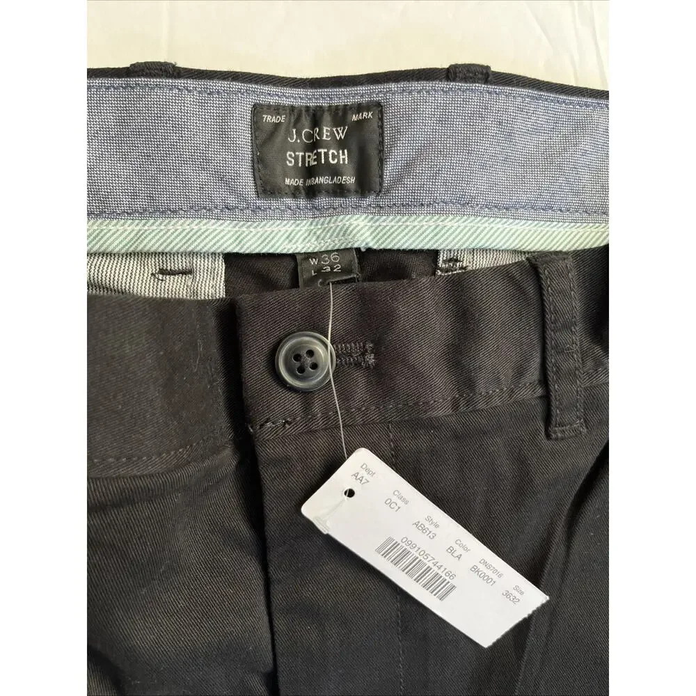 NWT J.Crew Men's 250 Skinny Stretch Chino Pants 36x32 Black Slim Fit Preppy City